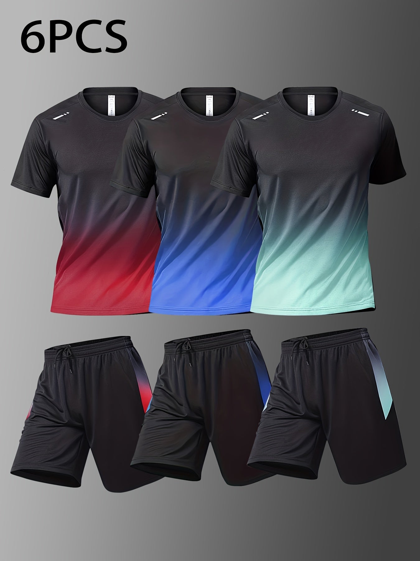 6-Piece Men's Basketball & Running Set – Gradient Tee & Quick-Dry Shorts