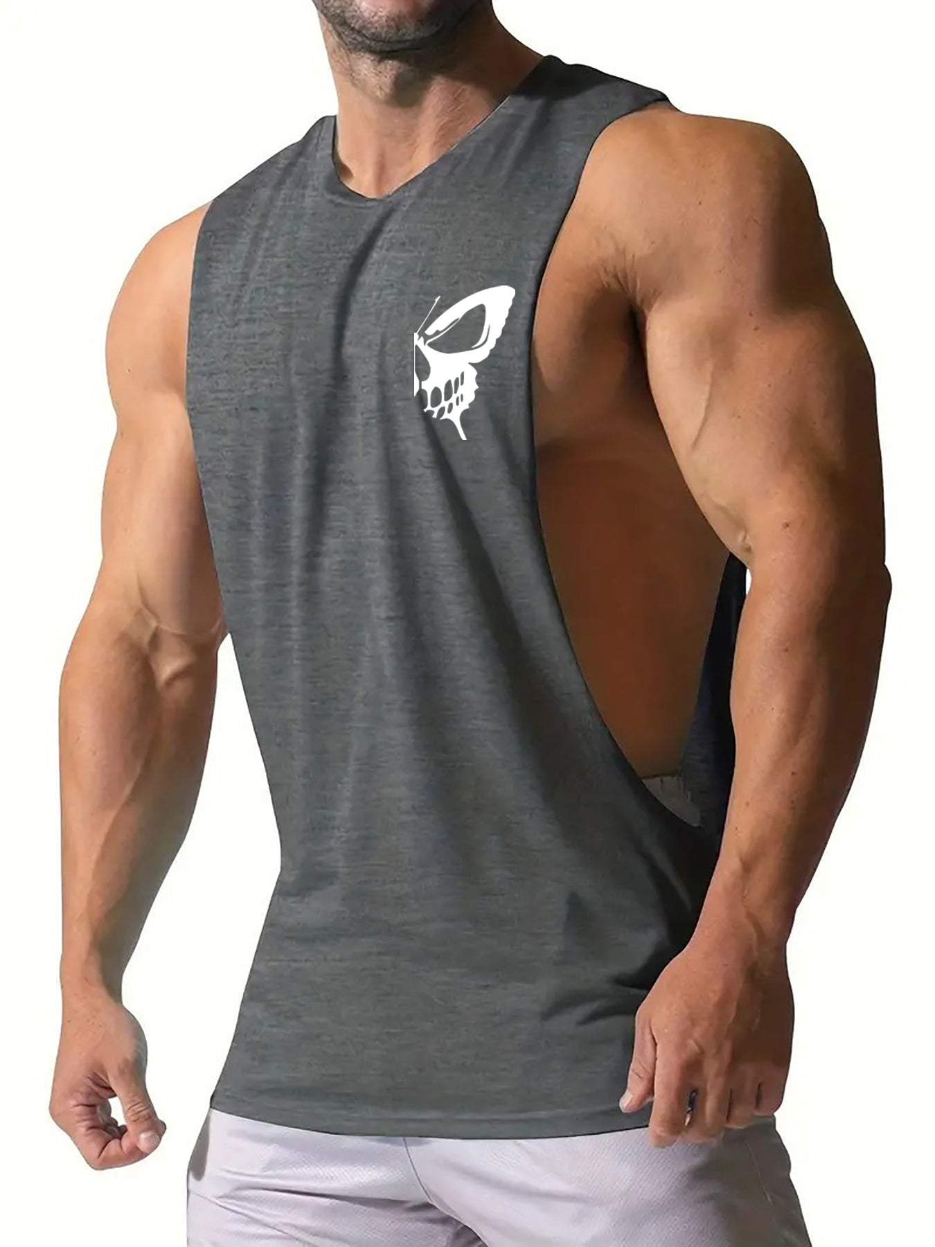 [Quick-Dry Muscle Tank Tops] Men's Sleeveless Muscle Tank Tops Quick-Dry Sports Fitness Gym Athletic Crew Neck Knit Fabric - Polyester & Spandex Blend, Breathable Print Design Summer Workout Tanks - B01#87