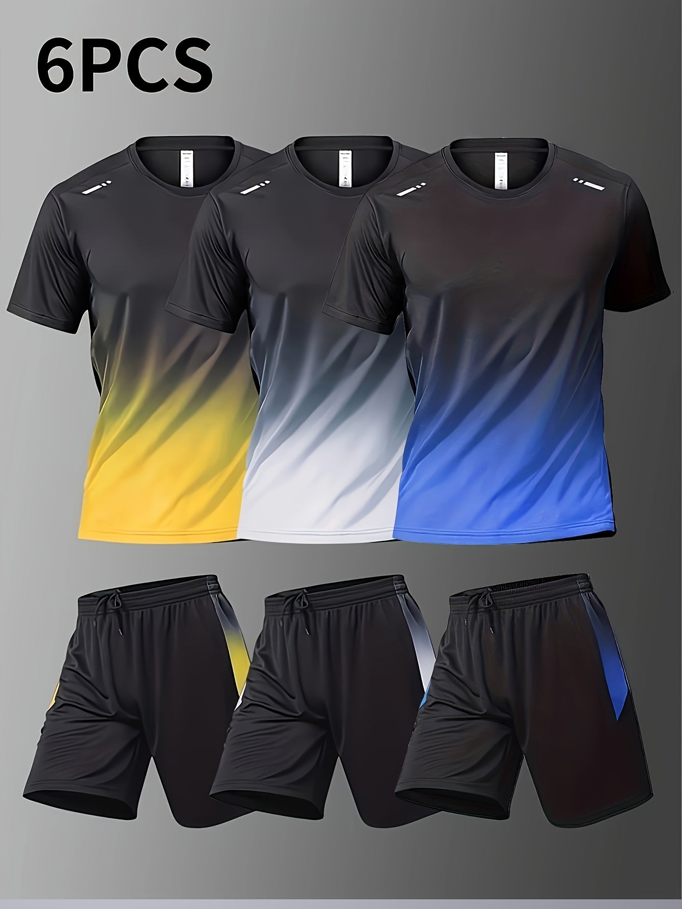 6-Piece Men's Basketball & Running Set – Gradient Tee & Quick-Dry Shorts