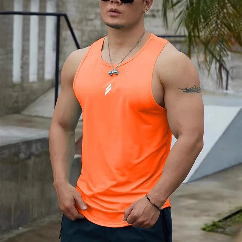 Summer New tank top Men's Pullover Round Neck Mesh Bottom Shirt Sports Fitness Top Sleeveless Vest Quick Dry training vest men