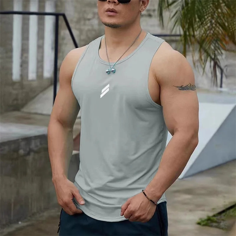 Summer New tank top Men's Pullover Round Neck Mesh Bottom Shirt Sports Fitness Top Sleeveless Vest Quick Dry training vest men