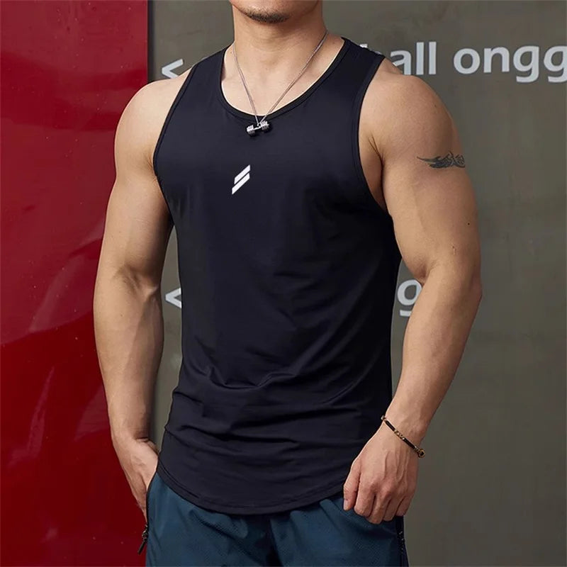 Summer New tank top Men's Pullover Round Neck Mesh Bottom Shirt Sports Fitness Top Sleeveless Vest Quick Dry training vest men