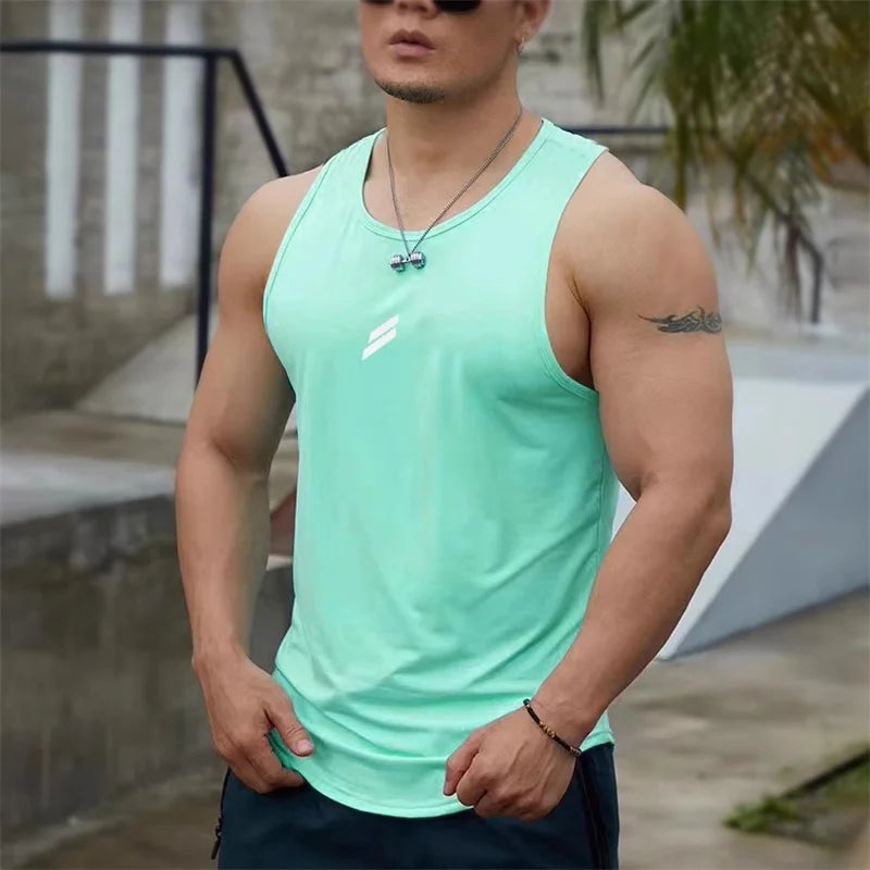 Summer New tank top Men's Pullover Round Neck Mesh Bottom Shirt Sports Fitness Top Sleeveless Vest Quick Dry training vest men