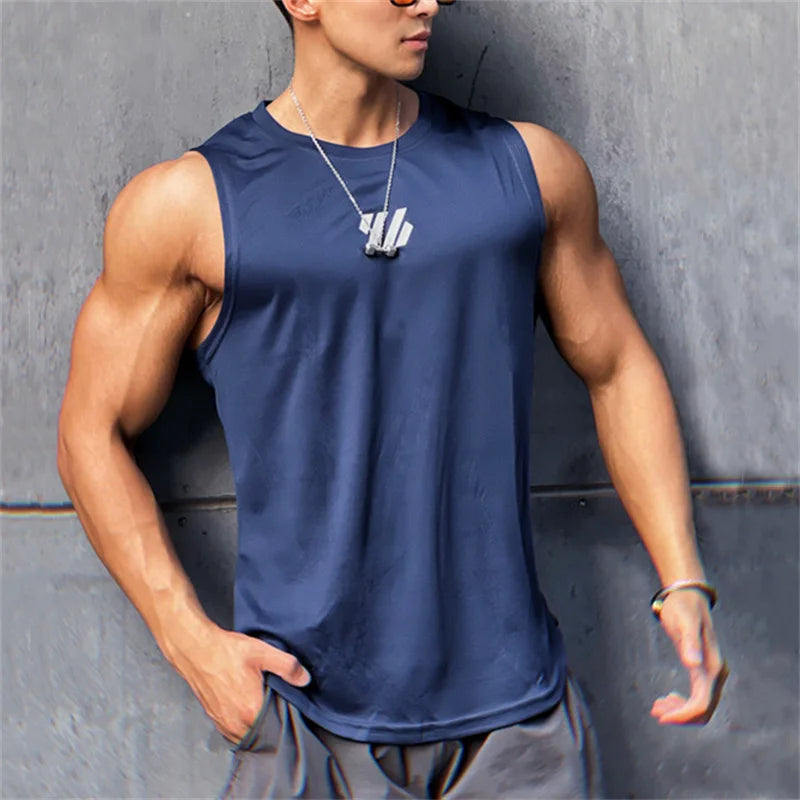 2024 newest Summer Gym Vest High Quality mesh Shirt Sleeveless T-shirts Men Tank Tops running Fitness Sports Vest men Clothing