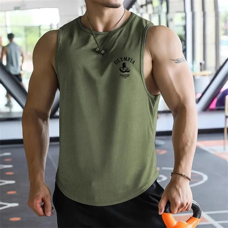 Summer New Fitness Mesh undershirt printing Quick Drying Running Training Tank Top Breathable Sweatwicking Sleeveless men's vest