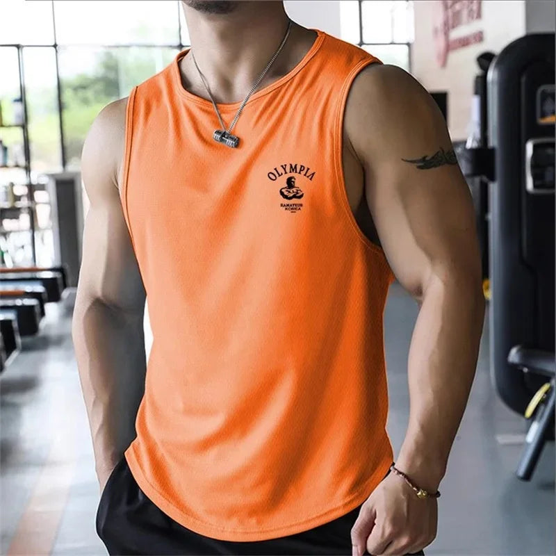 Summer New Fitness Mesh undershirt printing Quick Drying Running Training Tank Top Breathable Sweatwicking Sleeveless men's vest