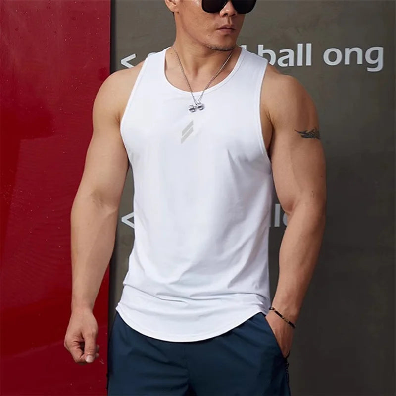 Summer New tank top Men's Pullover Round Neck Mesh Bottom Shirt Sports Fitness Top Sleeveless Vest Quick Dry training vest men