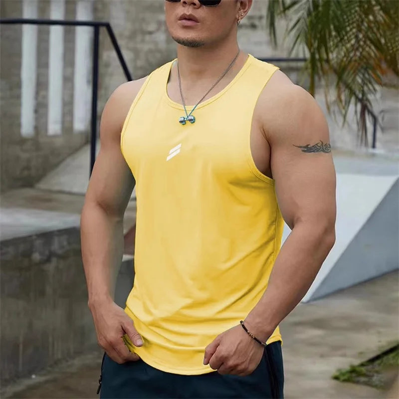 Summer New tank top Men's Pullover Round Neck Mesh Bottom Shirt Sports Fitness Top Sleeveless Vest Quick Dry training vest men