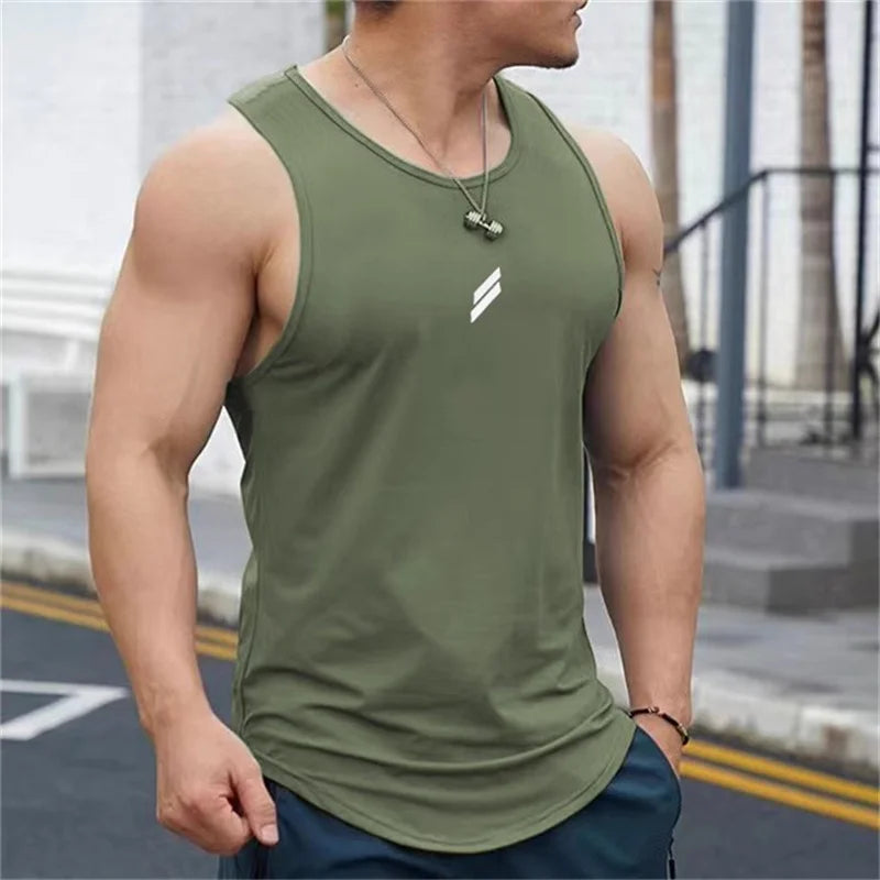 Summer New tank top Men's Pullover Round Neck Mesh Bottom Shirt Sports Fitness Top Sleeveless Vest Quick Dry training vest men