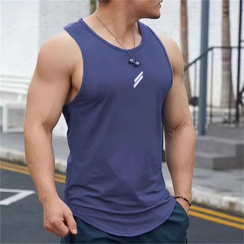 Summer New tank top Men's Pullover Round Neck Mesh Bottom Shirt Sports Fitness Top Sleeveless Vest Quick Dry training vest men