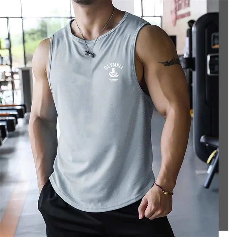 Summer New Fitness Mesh undershirt printing Quick Drying Running Training Tank Top Breathable Sweatwicking Sleeveless men's vest