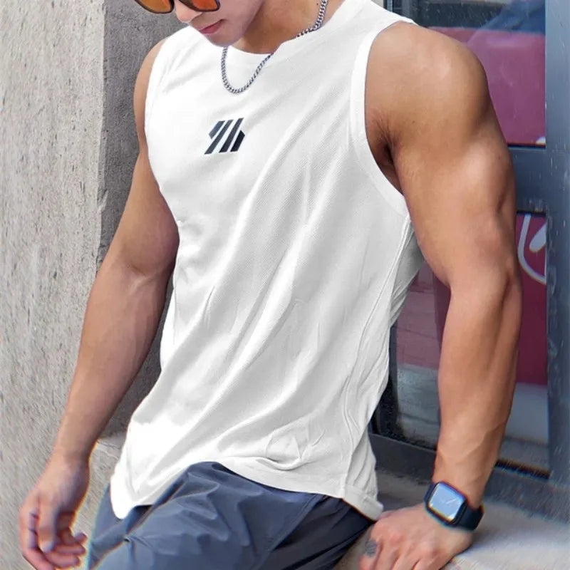 2024 newest Summer Gym Vest High Quality mesh Shirt Sleeveless T-shirts Men Tank Tops running Fitness Sports Vest men Clothing