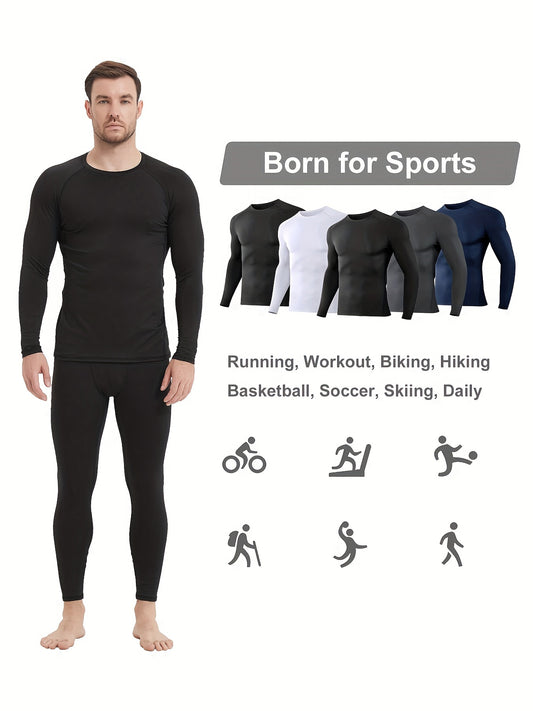 5-Pack Men's Compression Shirts – Long Sleeve Athletic Baselayer