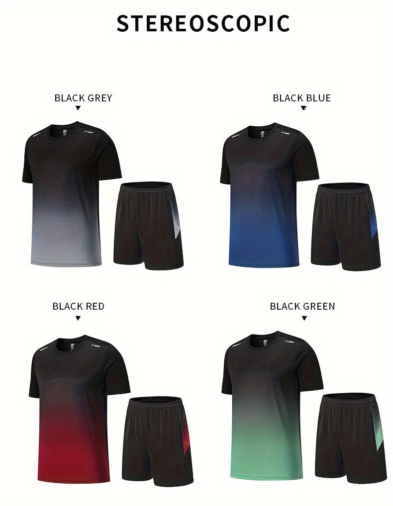 6-Piece Men's Basketball & Running Set – Gradient Tee & Quick-Dry Shorts