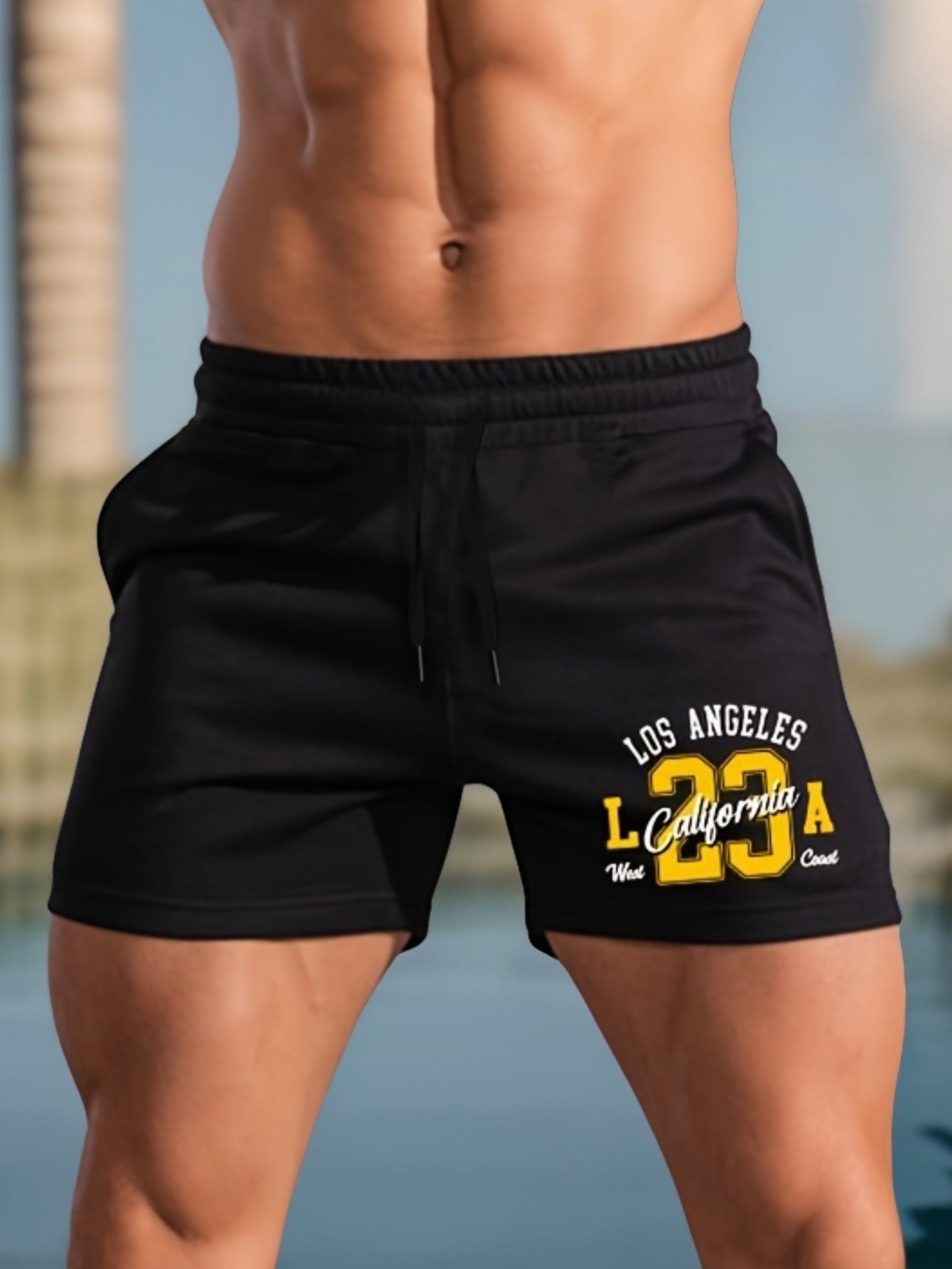 Athletic Casual Shorts – Lightweight, Black, Drawstring, Bold 23 Graphic